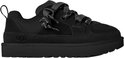 Zwarte UGG Lo Lowmel sneaker met dikke veters en suède details op een plateauzool.