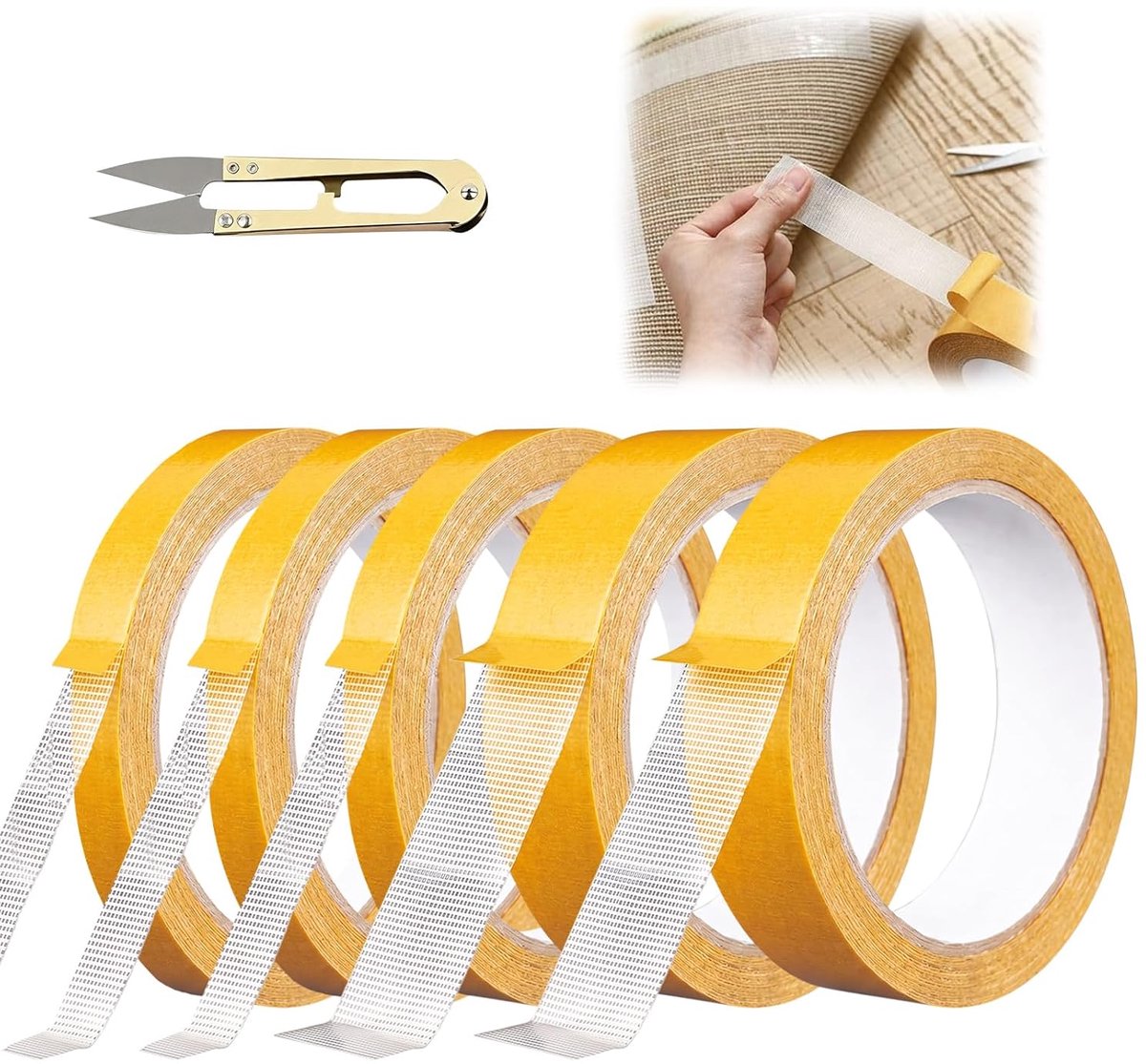 5 dubbelzijdige rollen voor stof, 1 en 2 cm, 10 meter per rol - ShopVlot