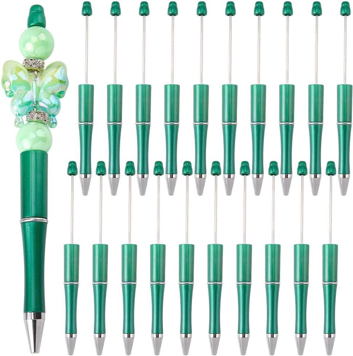 Kunststof balpennen 20 stuks - groene kralen - doe-het-zelf pennen - ideaal voor school en kantoor - ShopVlot