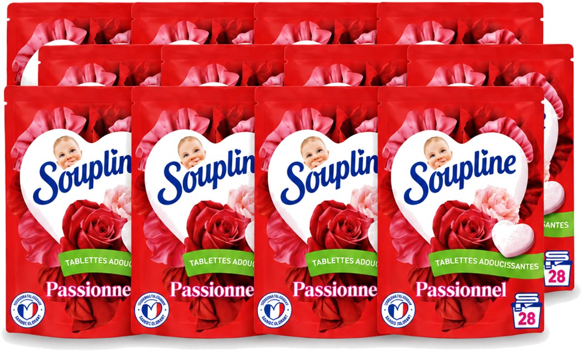 12 x Soupline – Wasverzachtertabletten – Harten Straling van Passiebloemboeket - 28 tabletten - Voordeelverpakking - 12 stuks