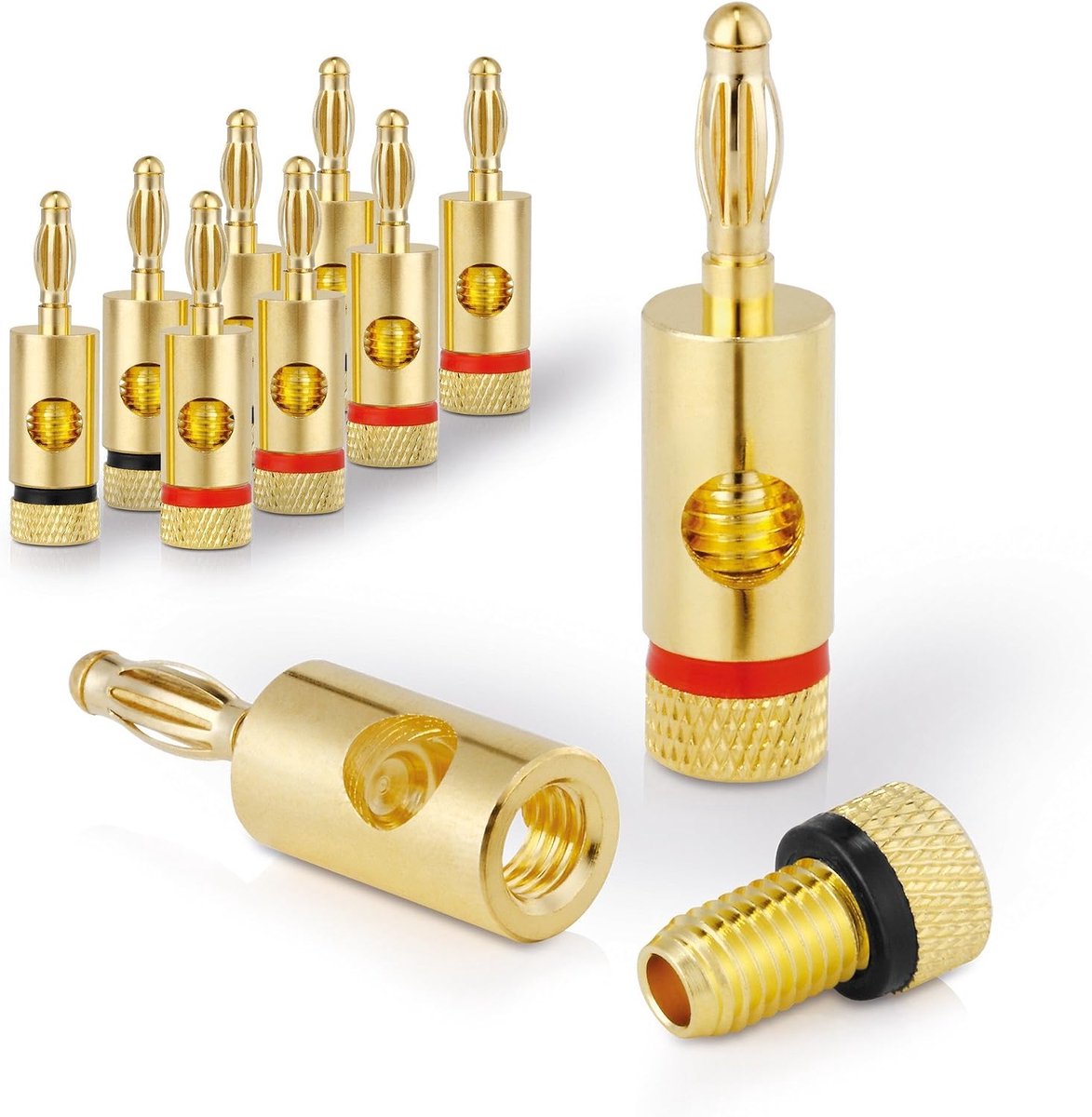 Premium Banana plug (set of 8) for all speaker cables with a diameter of up to 6 mm², 8 pieces with colour coding (4 x - ShopVlot