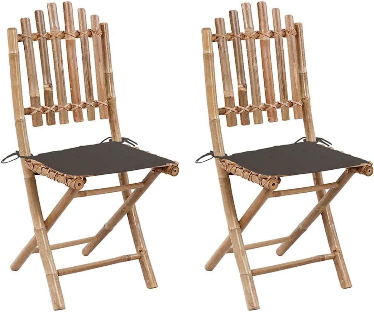 Set van 2 opvouwbare bamboe tuinstoelen met kussens, robuust en waterdicht, met polyester kussens en koorden, tot 110 kg per zitvlak.