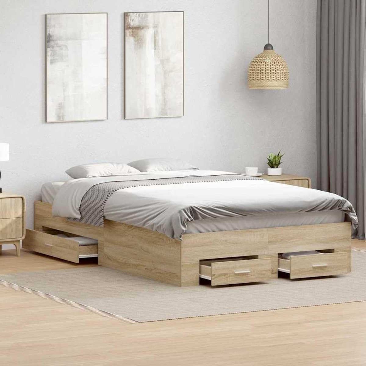Bedframe met lade met opslag Bruin 120 x 190 cm Bewerkt hout opbergbed met lades kleine slaapkamer eenpersoonsbed volwassenen lattenbodem inbegrepen moderne stijl constructie eenvoudige montage