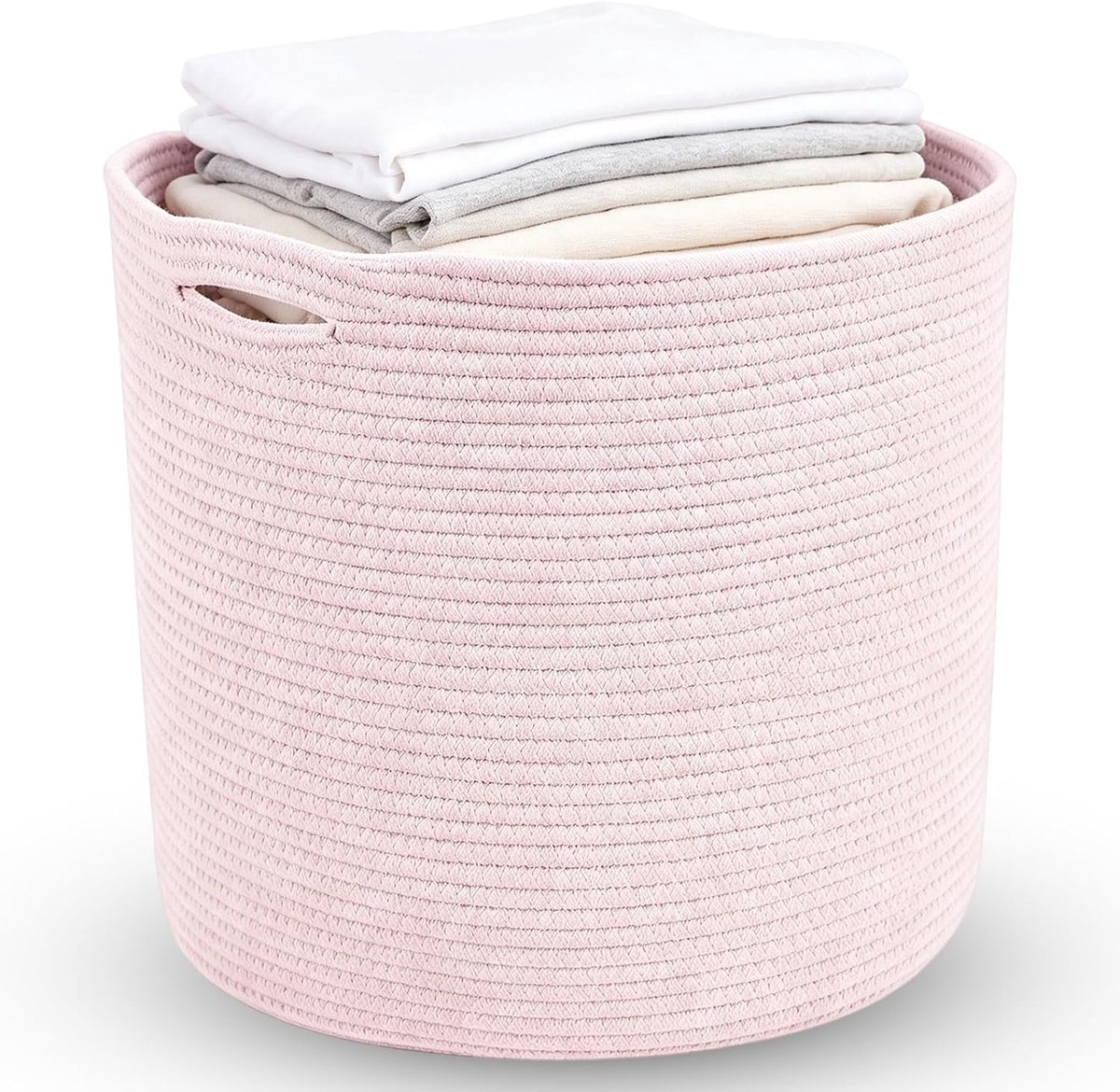 Wasmand 40 cm - Gevlochten - Lichtroze - Handgemaakte opbergmand voor speelgoed en dekens - ShopVlot