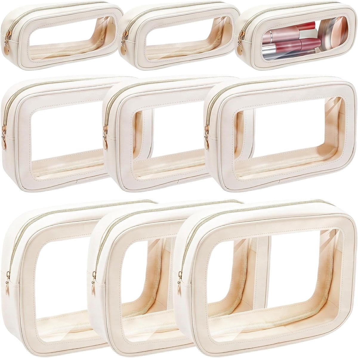9 stuks transparante make-uptassen met ritssluiting, 3 maten, pvc, toilettas, waterdicht, draagbaar, cosmetica-etui - ShopVlot