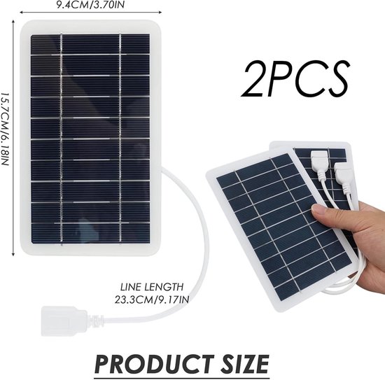 Draagbare Zonnepanelen 2W 12V met USB Poort - Oplaadbare Solar Charger voor Wandelen, Kamperen en Buitenactiviteiten, Waterdicht IP65, Duurzaam en Inclusief USB Kabel — afbeelding 5