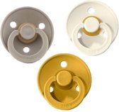 Bibs Fopspeen 3 stuks 6-18 maanden | Maat 2 | Dark Oak, Oker Geel en Ivory Crème White