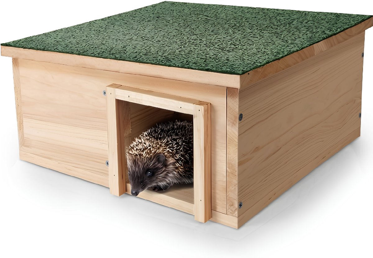 SNJY® Egelhuis - Egelhuisje - Egelhuisje met Inlooptunnel - 37,5L x 37,5B x 20H cm - Bruin/Groen