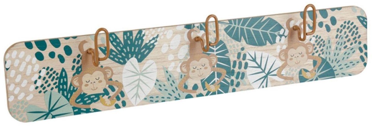 Ostaria Kinder Kapstok Aapjes - hout - wandkapstok met 3 haakjes - 50 cm - jungle kinderkamer decoratie
