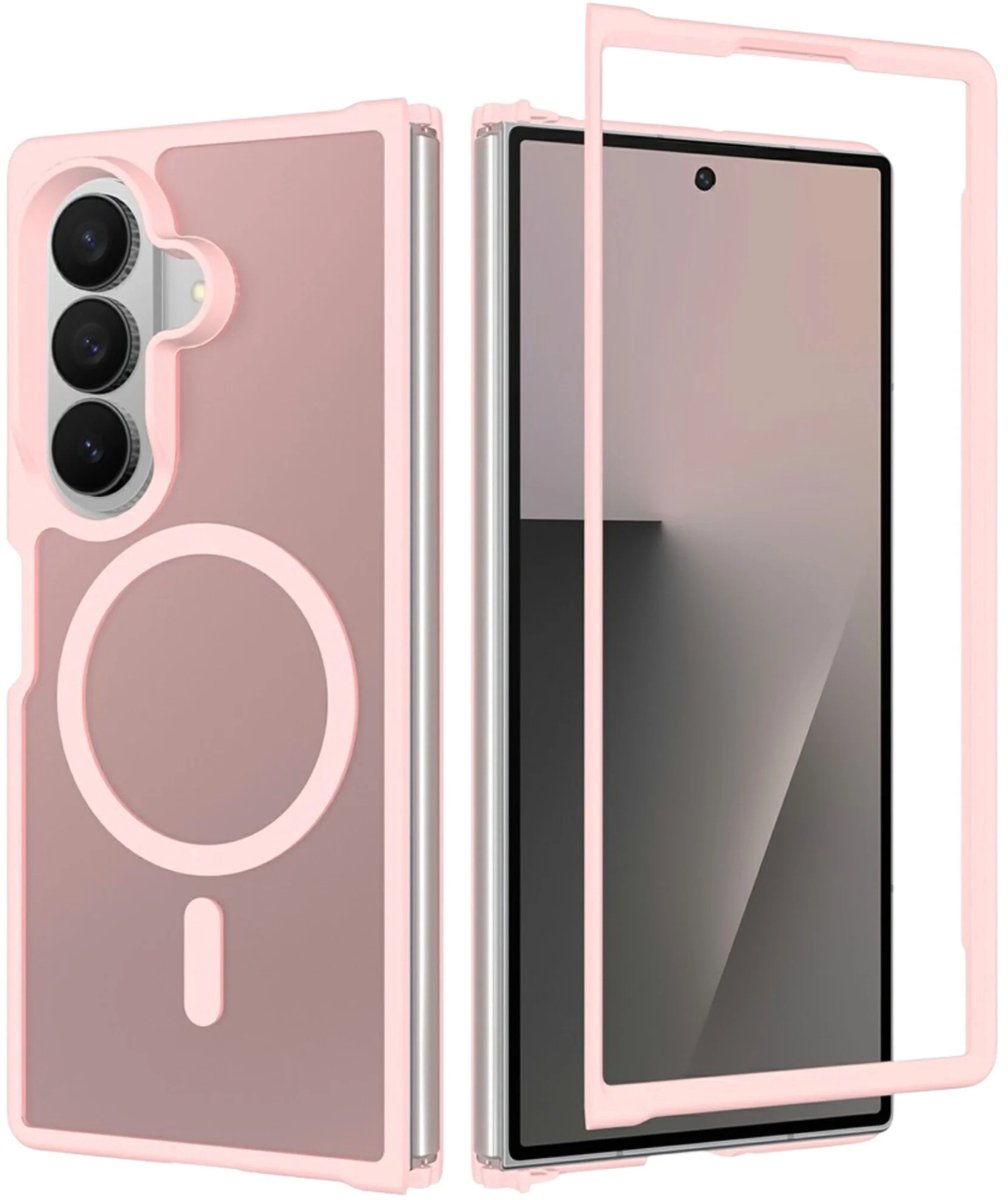 Casety Geschikt voor Samsung Galaxy Z Fold 8 Ultra backcover hoesje met magnetisch ondersteuning - Lichtroze