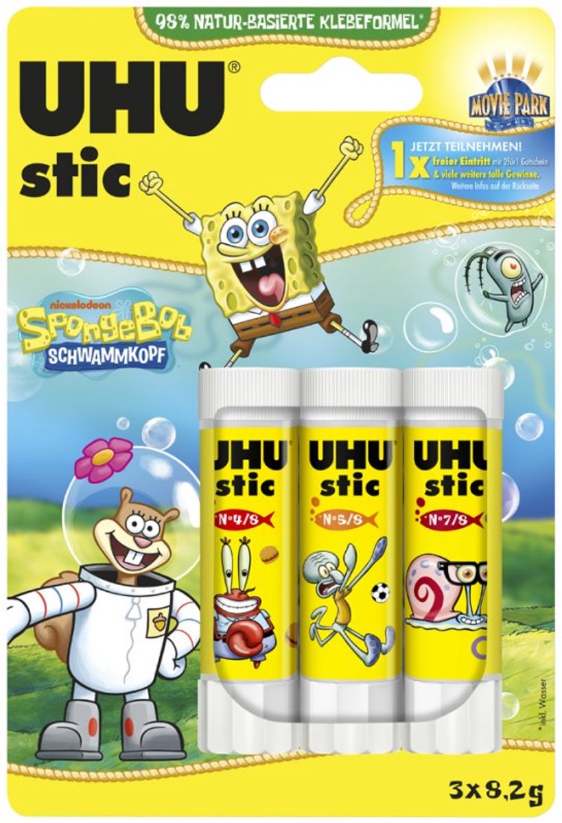 UHU lijmstift stic SpongeBob, 3 x 8,2 g, blister