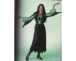 Gothic jurk zwart / groen maat 46 - heksenjurk zwart met groen mouwen maat 46 - halloween 