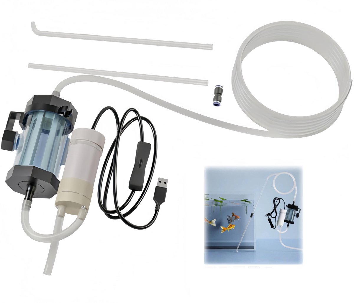 Sifonstofzuiger aquarium 2 meter - elektrische reinigingsset - snel waterwissel - ideaal voor zoet en zeewater - ShopVlot