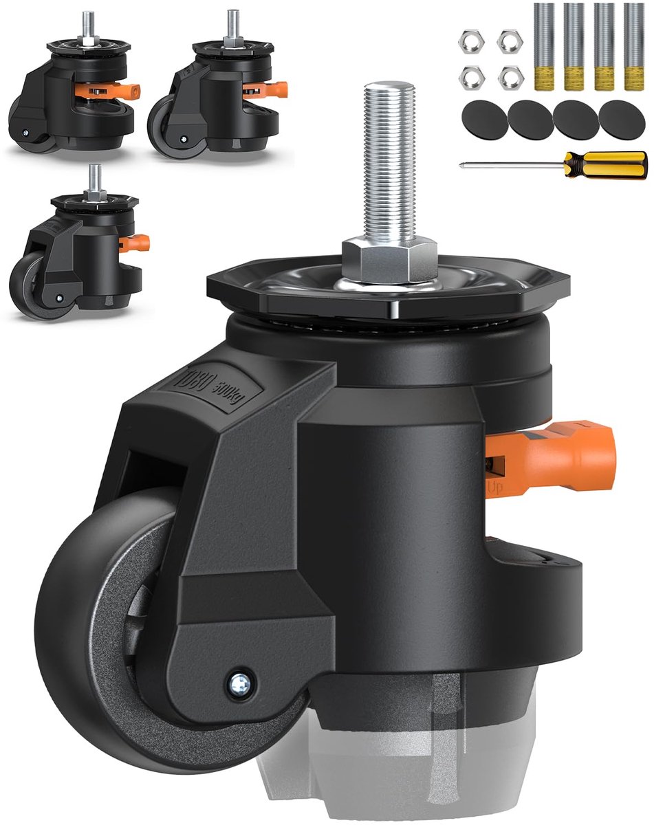 Zwenkwielen set van 4 - M12 en 1/2 inch schroefgrootte - intrekbare wielen voor meubels - totale capaciteit 1500 kg - ShopVlot