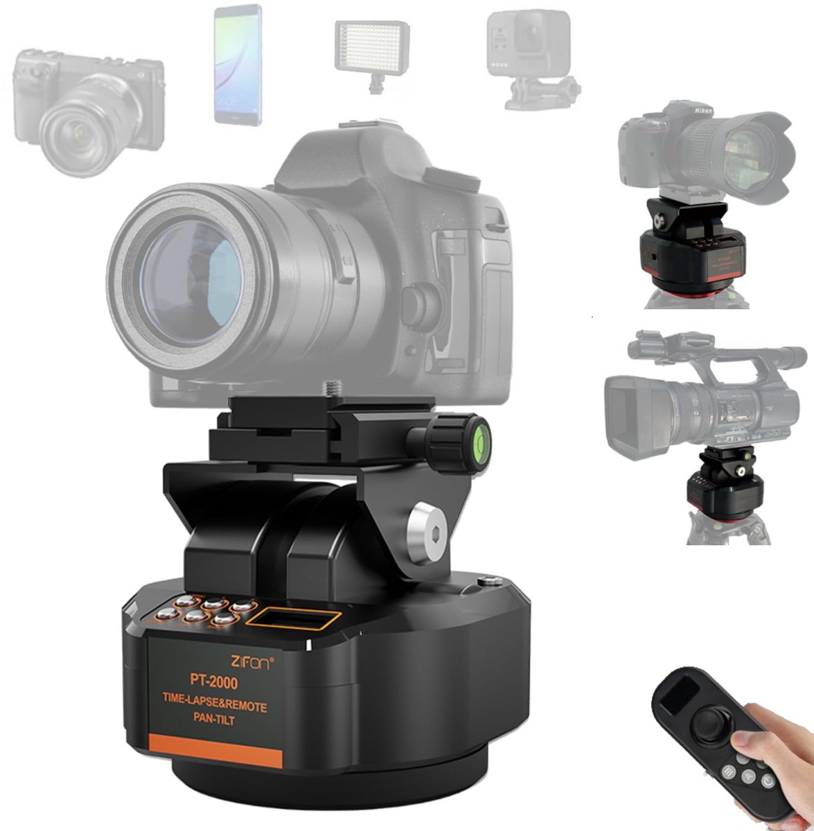 Zifon PT2000 – gemotoriseerde 360° panoramakop met draadloze afstandsbediening (2,2 kg draagkracht) – elektronische - ShopVlot