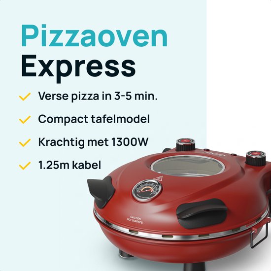 MOA Elektrische Pizzaoven - Tot 400°C - Boven- en Onderwarmte - Met Bamboeschep - 30,5 cm - Pizza Oven - Pizzasteen - Rood — afbeelding 2
