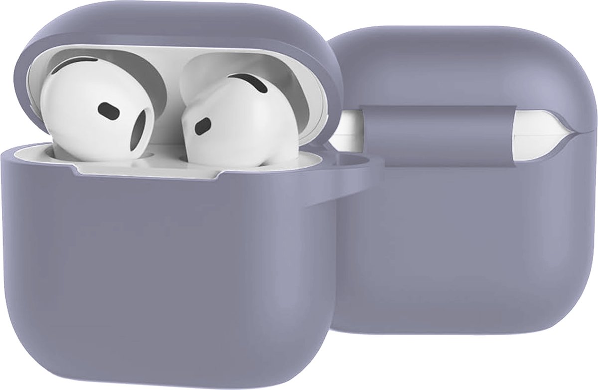 Case - Geschikt voor Apple AirPods 5 - Siliconen Hoes met Clip - Silicone Hoesje Cover - Lila