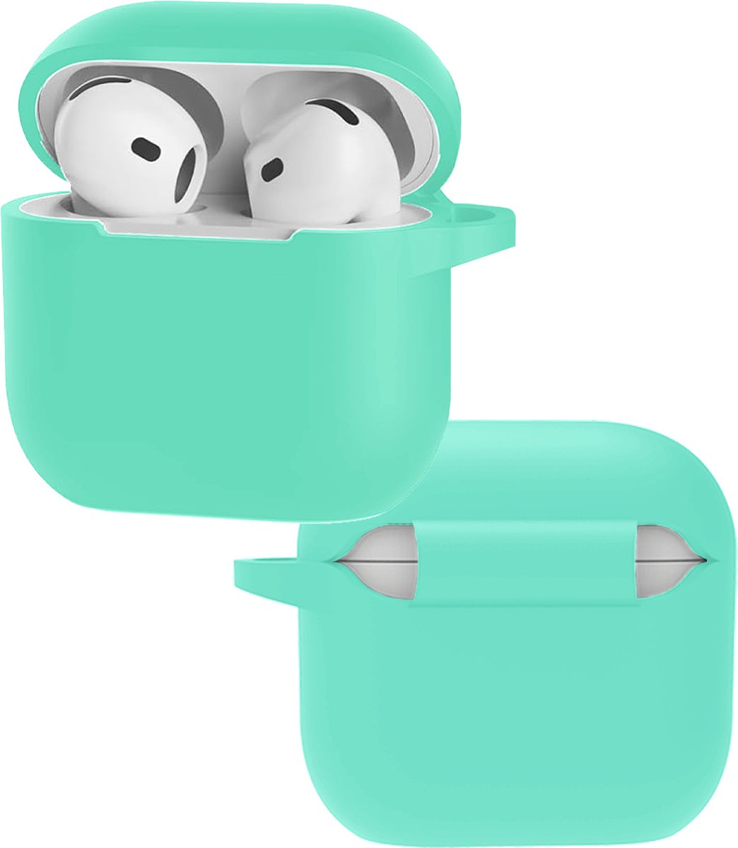 Hoes - Geschikt voor Apple AirPods 5 - Siliconen Hoesje met Clip - Silicone Case Cover - Turquoise
