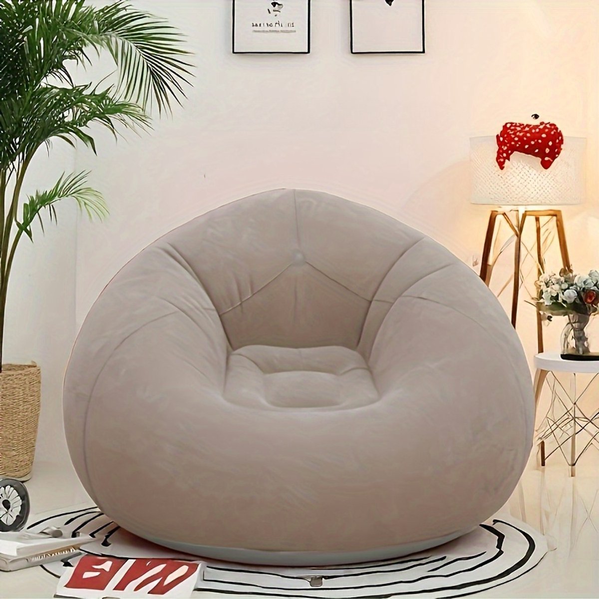 Opblaasbare zitzak – multifunctionele relaxstoel – opblaasbare ligstoel met PVC-fluwelen bekleding – opvouwbare zitzak – geschikt voor de woonkamer en om te kamperen
