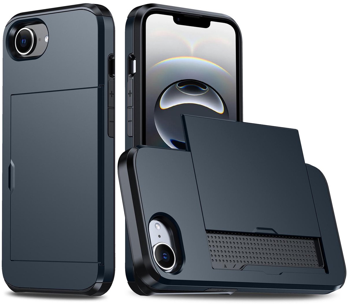 Shockproof Armor Case voor de Apple iPhone 16e / 17e met Kaartslot - Blauw