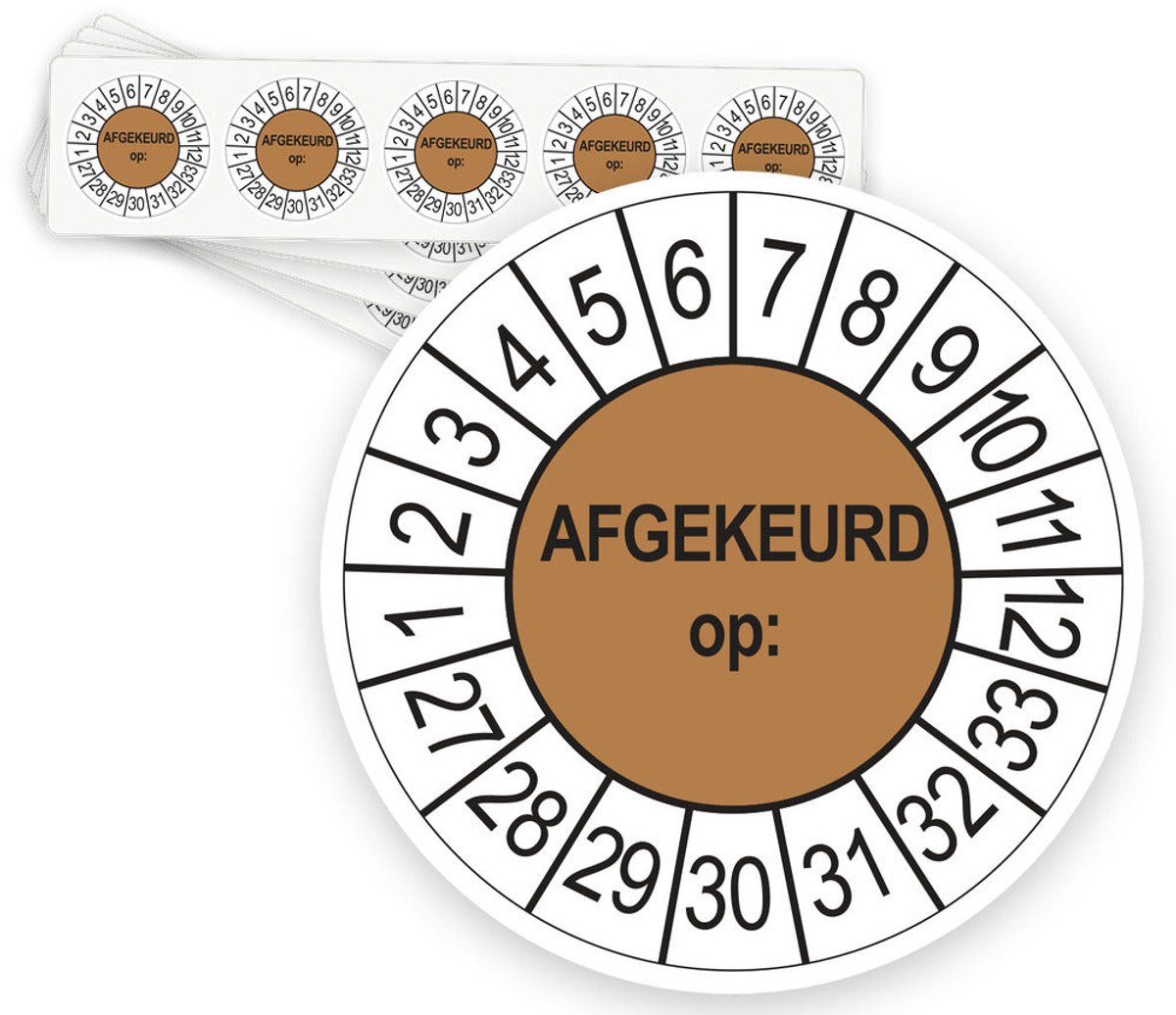 Keuringsstickers Afgekeurd op 2027 | 50 stuks, Ø 35 mm | Bruin