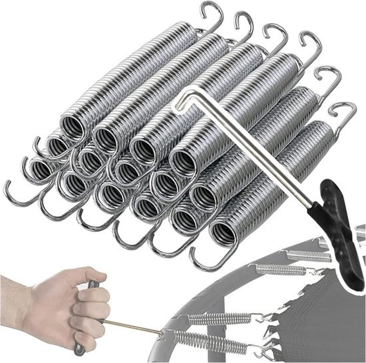 Trampolineverenset - Vervangende veren - Voor tuintrampoline-reparatie - Heavy-duty staal - Lengte 14 cm
