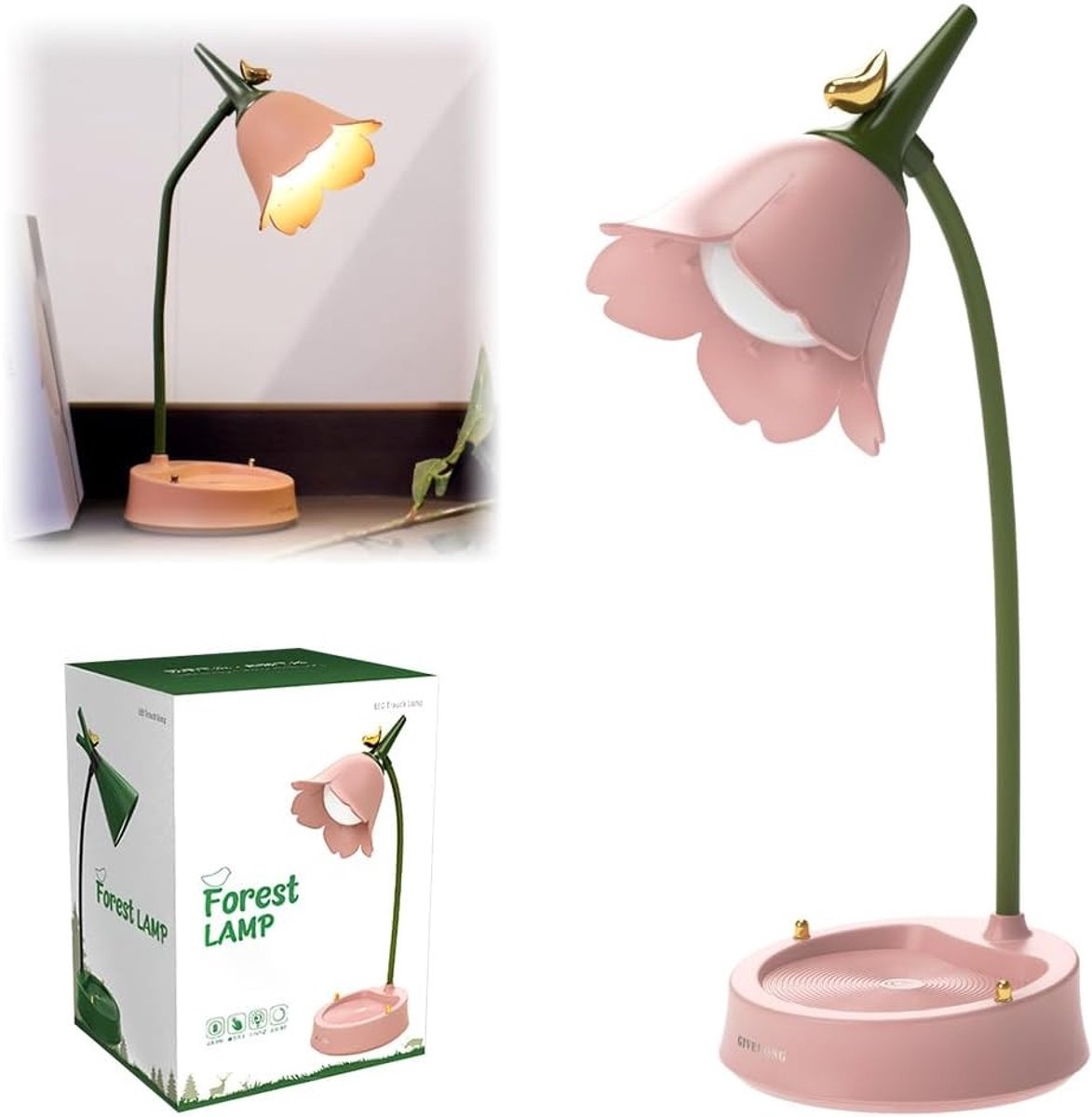 Dimbare LED Tafellamp voor Kinderen met 3 Kleuren, Oplaadbare Batterij en Flexibele Arm voor Lezen en Leren