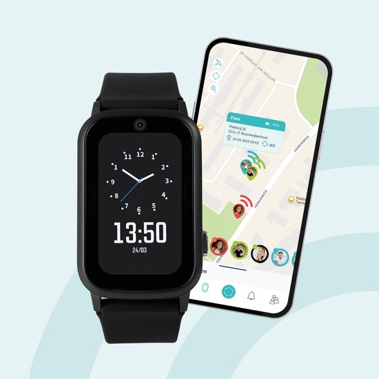 One2track Connect UP zwart | GPS horloge voor kinderen | Bekijk de locatie van je kind. Stel veilige zones in. En videobellen met de leukste smartwatch voor kinderen