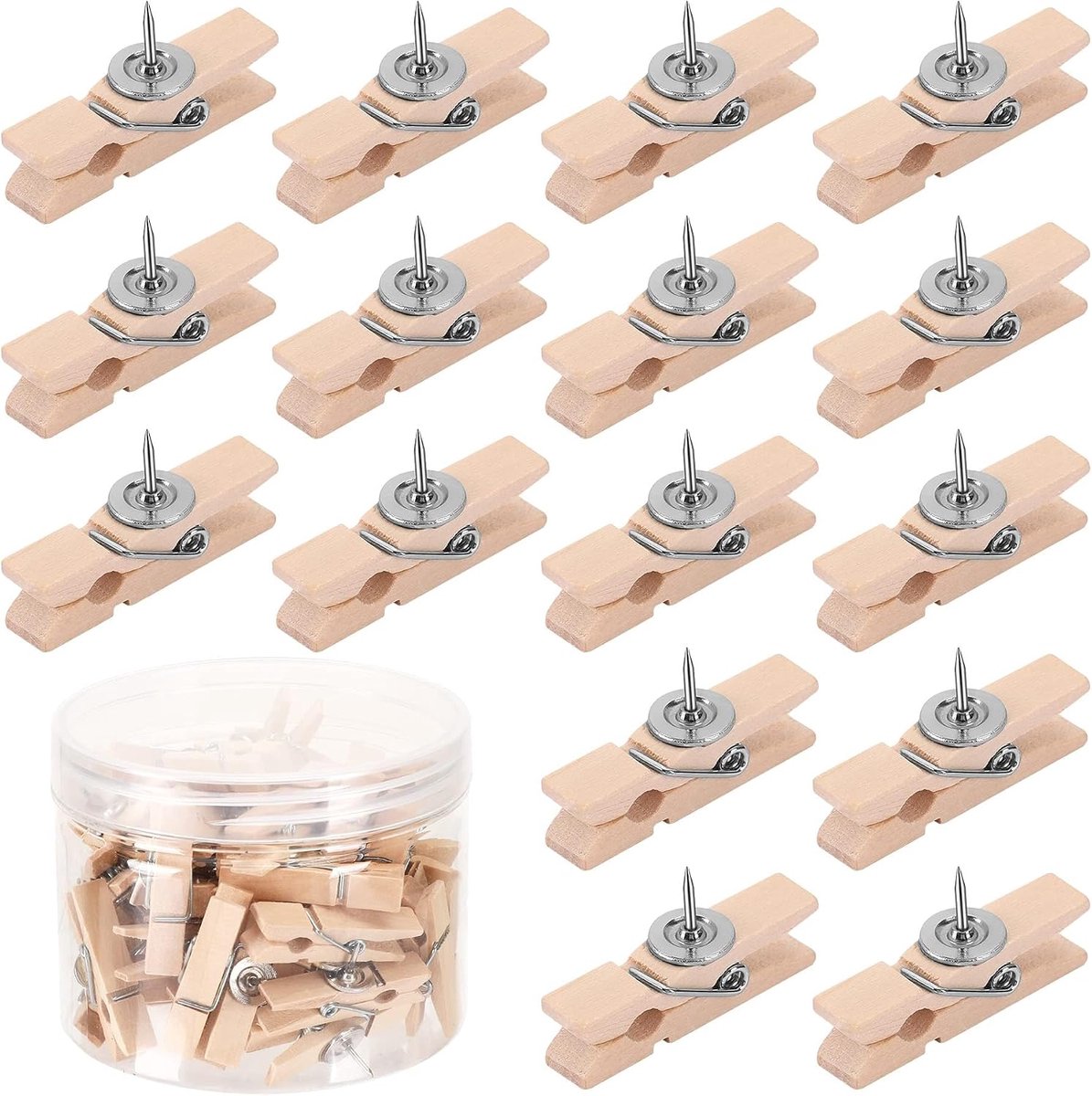 50 Stuks Houten Prikbord Prikkers - Geen Beschadigingen & Vast - Pushpin Knijper - Voor Kurkborden, Knutselprojecten en Foto-ophanging - Houtkleur - SOLLBRY®