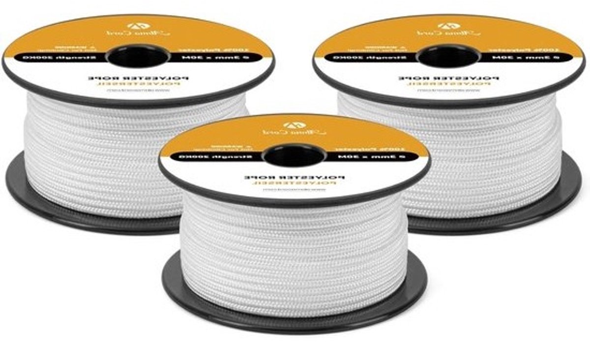 Gevlochten polyester touw - sterk koord - voor buiten - uv-bestendig - 3mm x 30m - wit