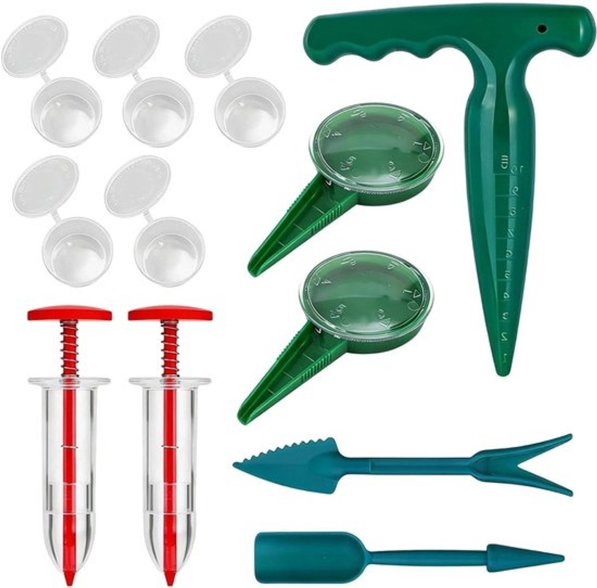 Zaaddispenser - Handige zaaihulp - Efficiënt tuinieren - Instelbare zaaisnelheid - 18 x 14 x 35 cm - Groen