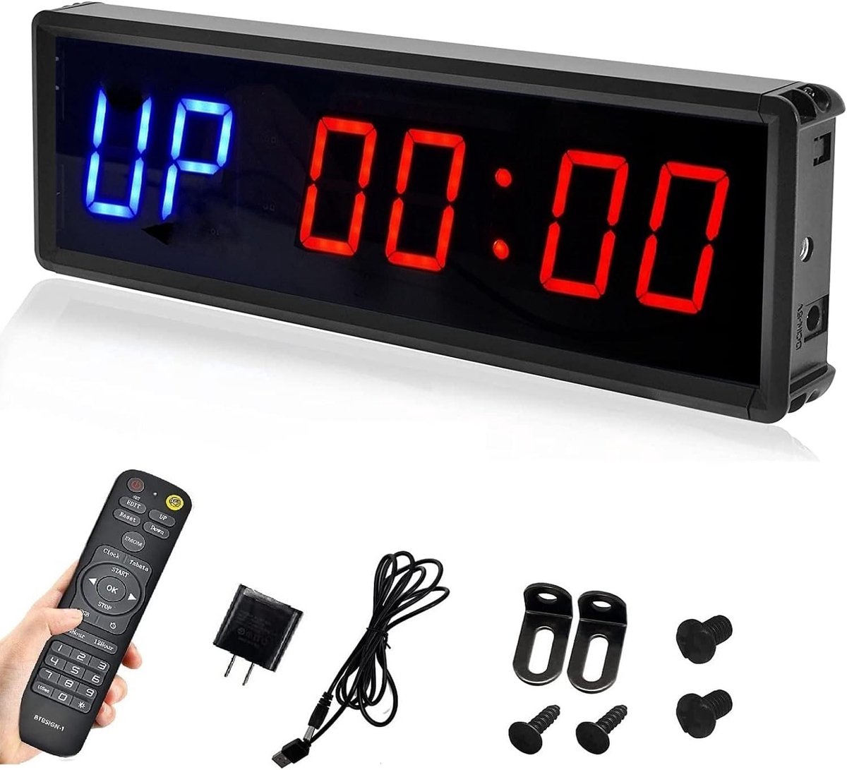 LED Interval Timer 28 × 10 cm - 1,5" Display - Gym Timer met Afstandsbediening - Stopwatch, Countdown & Count-Up - Tabata & FGB - 10 Programmeerbare Instellingen - 12/24 Uur - Buzzer
