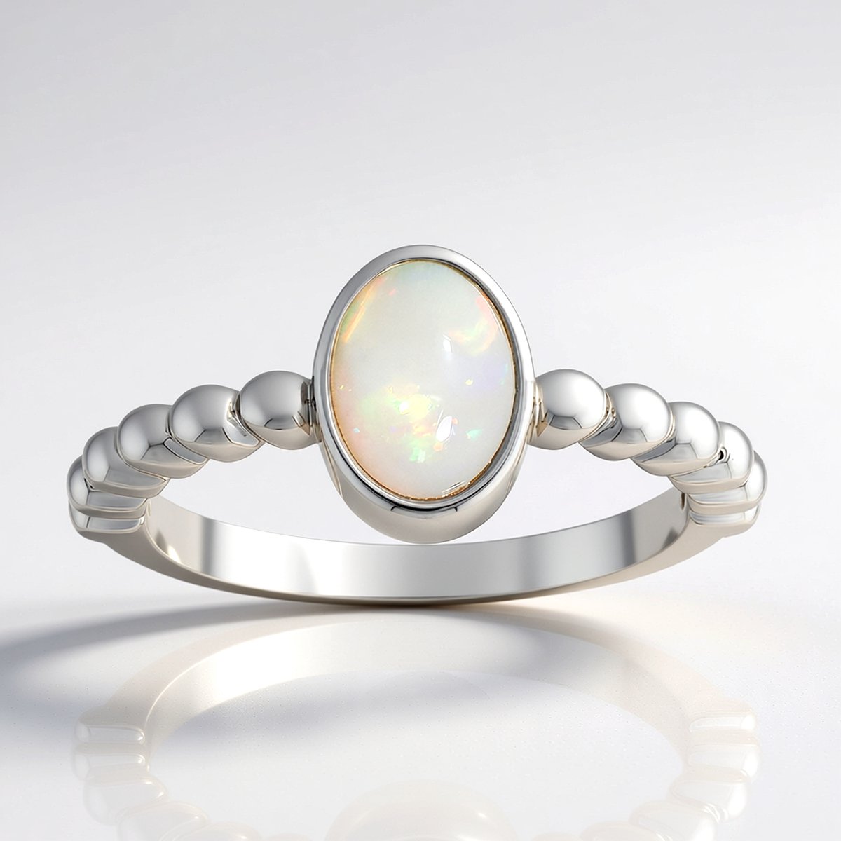 Cavill - Elegante Opaal Ring Dames - 0,39 ct Opaal Cabochon - 925 Sterling Zilver met Platina Coating - Ovale Australische Opaal
