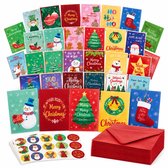 Kerstkaarten 24 Stuks - 24 Verschillende Ontwerpen - Met Enveloppen en Stickers - Kerst Kaarten Set voor Familie, Vrienden en Collega's - Feestelijke Wenskaarten voor Kerstmis