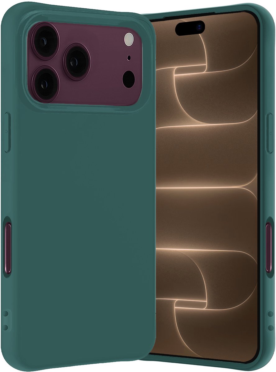 Hoes - Geschikt voor Apple iPhone 18 Pro - Sterk & Shockproof - Hoesje Cover - Siliconen Case - Donkergroen