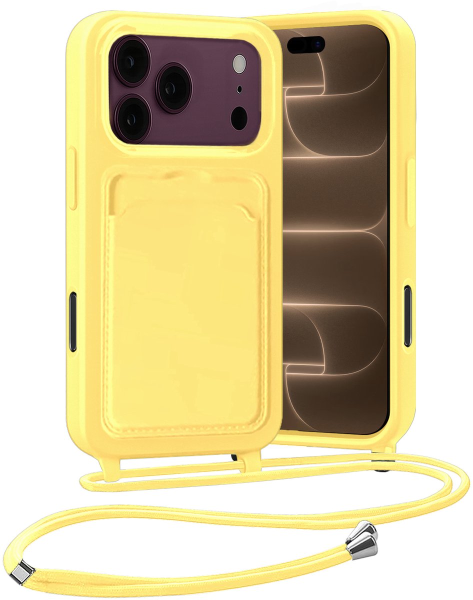 Hoesje Geschikt voor iPhone 18 Pro Hoes Met Telefoonketting - Backcover Geschikt voor iPhone 18 Pro Case Met Koord - Geel