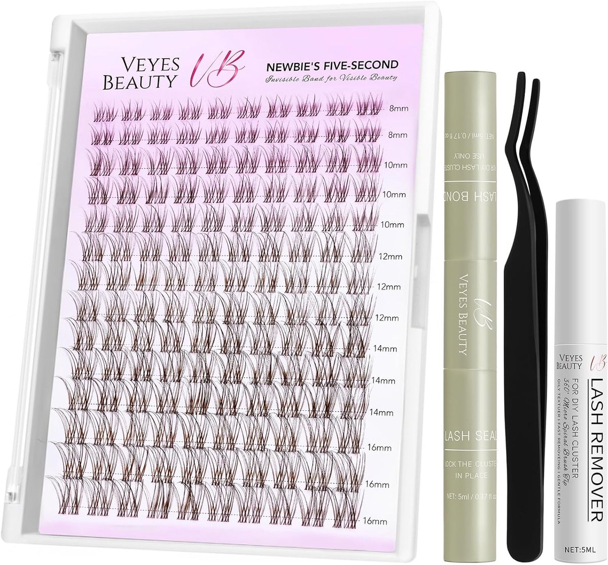 VEYESBEAUTY Brown Individual Kit Eyelashes Cluster Eyelashes Aliva 8-16mm - ShopVlot