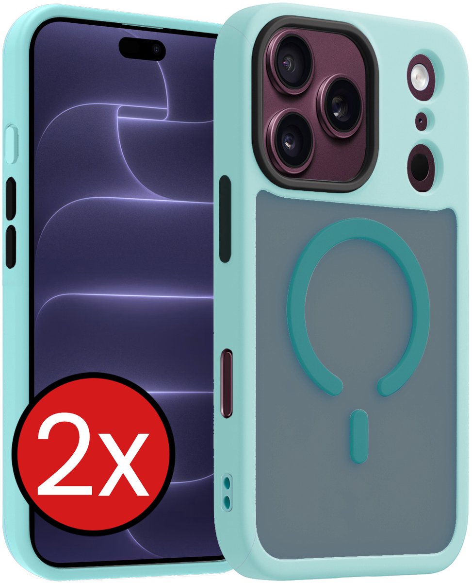 Hoesje - 2 Stuks - Geschikt voor Apple iPhone 18 Pro Max - Magsafe Compatible - Sterk & Shockproof - Shock Proof Case - Back Cover - Telefoon Hoes - Telefoonhoes - Lichtblauw