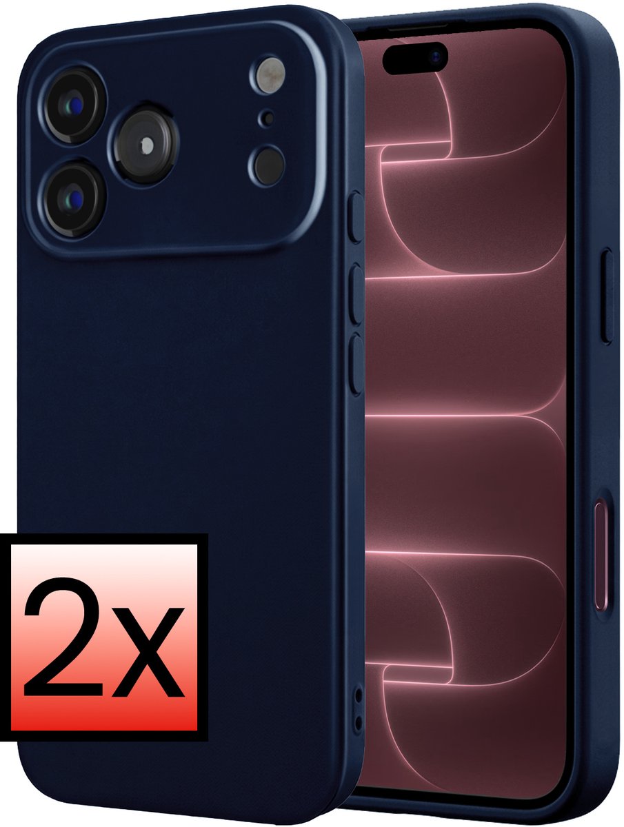 Hoesje - 2 Stuks - Geschikt voor Apple iPhone 18 Pro - Sterk & Shockproof - Case Siliconen - Back Cover - Telefoon Hoes - Donkerblauw