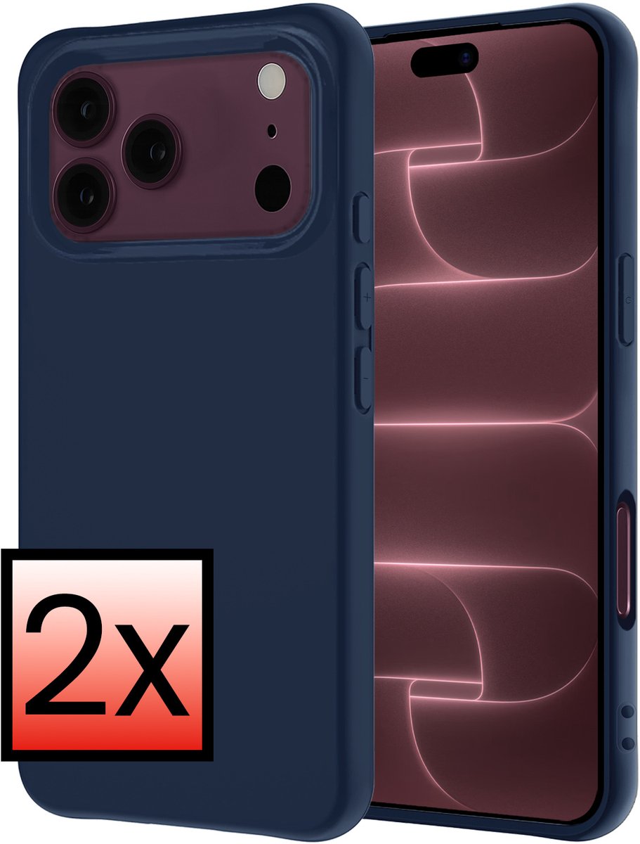 Hoesje - 2 Stuks - Geschikt voor Apple iPhone 18 Pro Max - Sterk & Shockproof - Case Siliconen - Back Cover - Telefoon Hoes - Donkerblauw