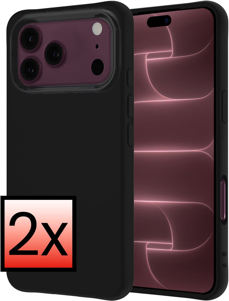 Hoesje - 2 Stuks - Geschikt voor Apple iPhone 18 Pro Max - Sterk & Shockproof - Case Siliconen - Back Cover - Telefoon Hoes - Zwart
