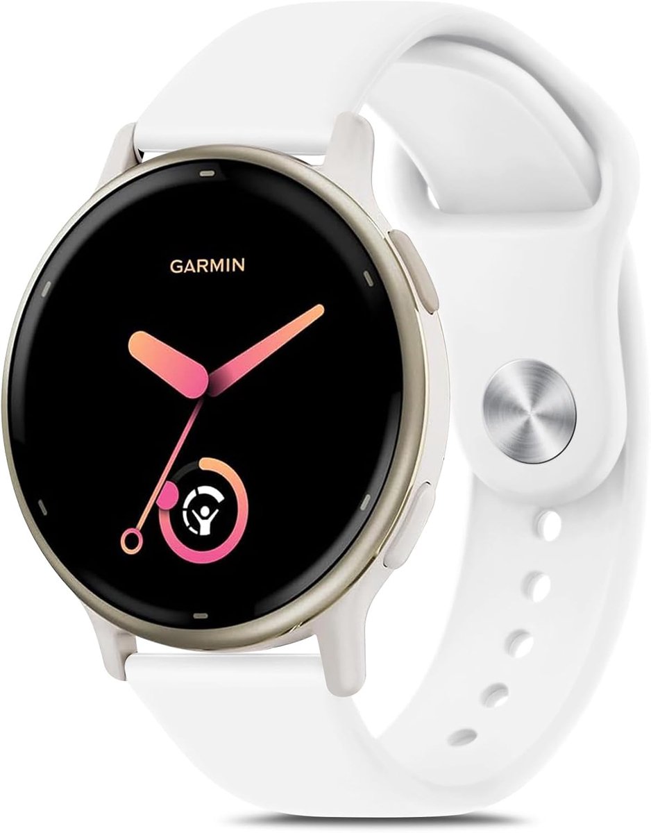 Garmin horlogeband 20mm - Siliconen sportarmband - Reserveband smartwatch - Vivoactive 5 compatibel - Forerunner 165 geschikt - Snelsluiting van metaal - Verstelbare roestvrijstalen gesp - Wit - Pols 170-220 mm