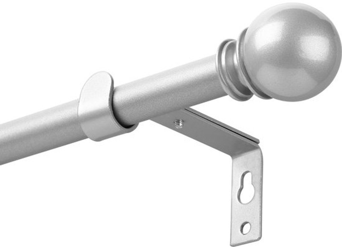 Gordijnstok met ronde eindstukken - 67–307 cm - Roestvrijstaal, zilver