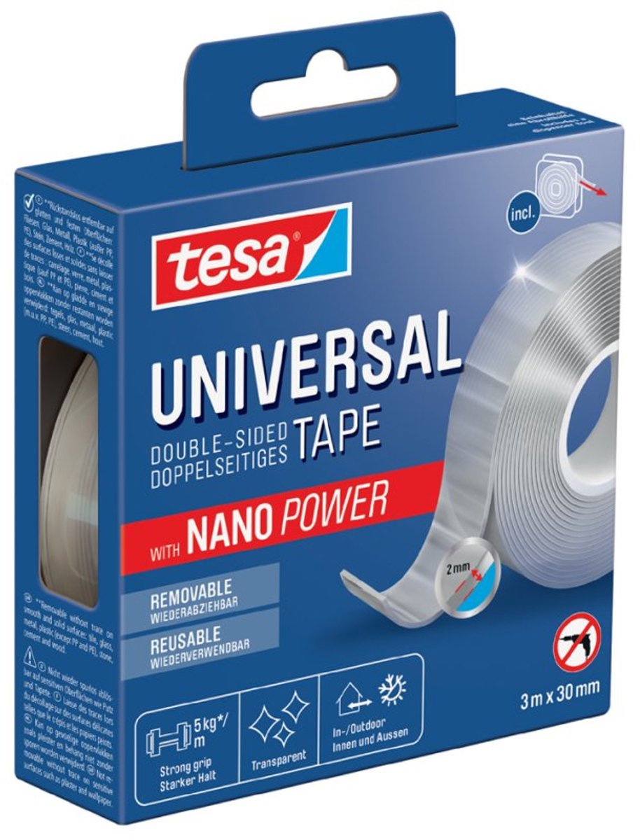 tesa dubbelzijdig plakband NANO POWER, transparant, 30 mm × 1 m