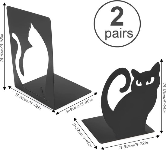 Metalen Kat Boekensteunen - Antislip Boekenhouder voor Boeken, DVD's en Decoratie in Thuis, Kantoor en Bibliotheek - Set van 2 — afbeelding 5