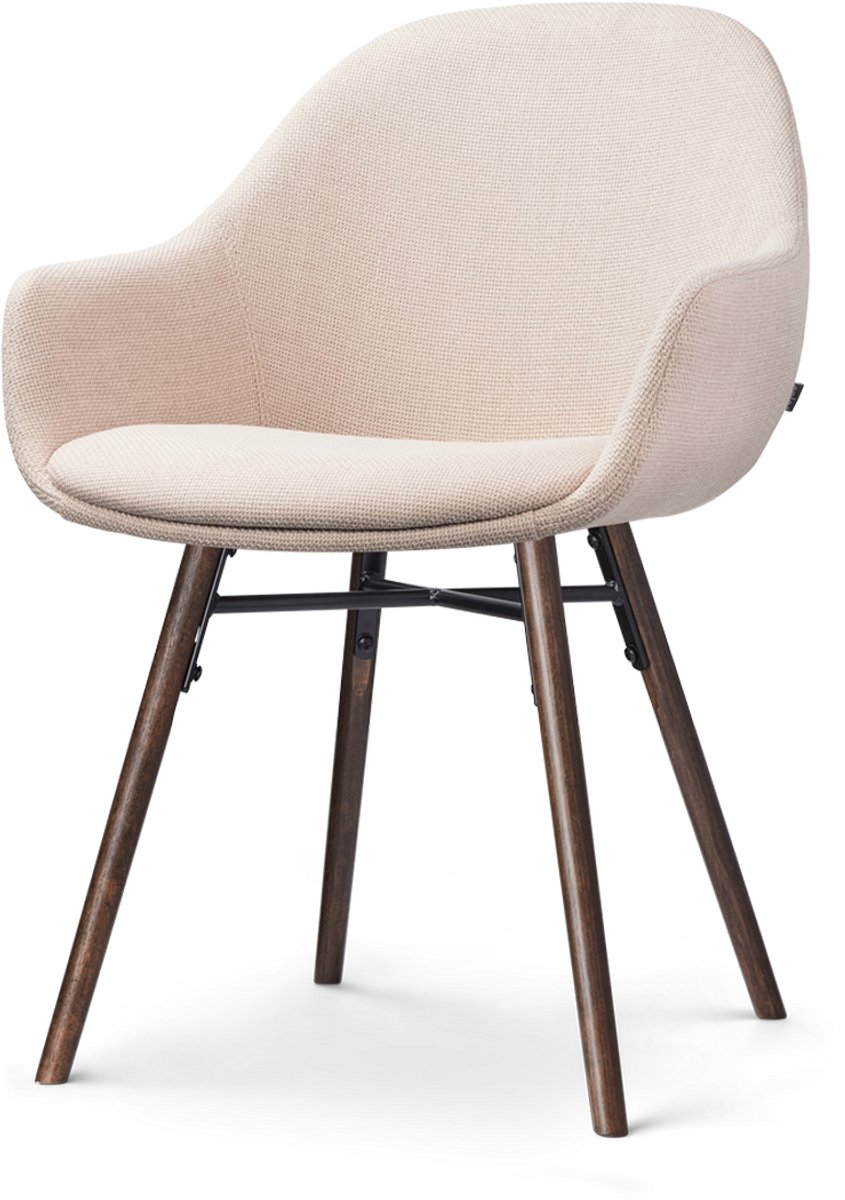 Nolon Nena-Mae Eetkamerstoel Beige - met Armleuningen - Stof - Houten Poten - Walnoot - Design - Scandinavisch - Comfortabel Beige - Walnoot onderstel