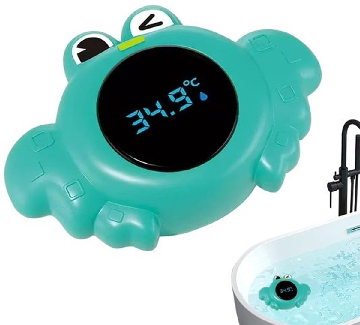 Drijvende badthermometer - Watermeter voor baby’s - Veilig baden - Nauwkeurig - digitaal display - 12 cm lang - Krabgroen