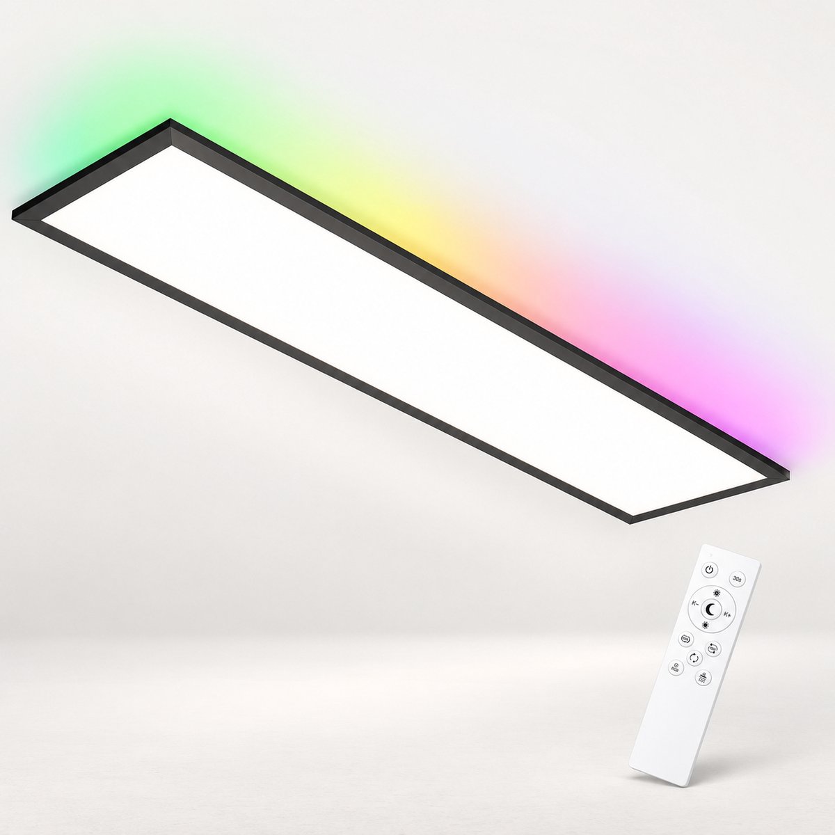 LOVHAUS RGB LED Plafondlamp 100 x 25 cm - LED Paneel 30W 3300LM - 3000-6500K - Dimbaar met Afstandsbediening - Zwart