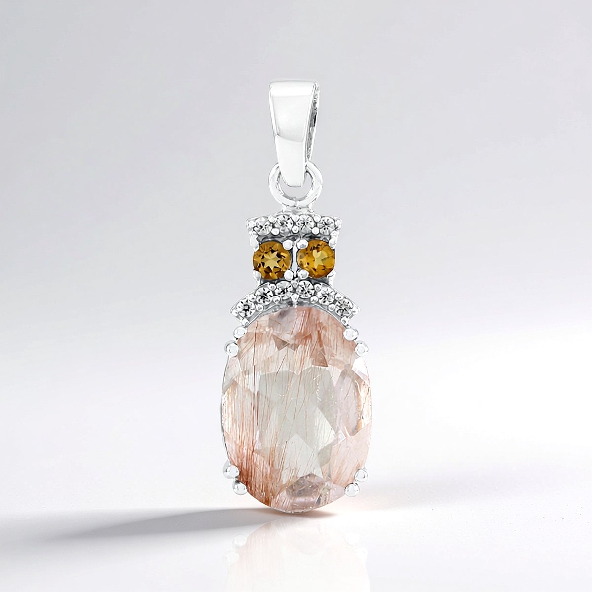 Cavill - Zilveren Hanger 925 Sterling Rhodium - 4,498 ct Koperkleurige Rutielkwarts - Citrien & Zirkonia Accent - Ovaal Edelsteen Brazilië