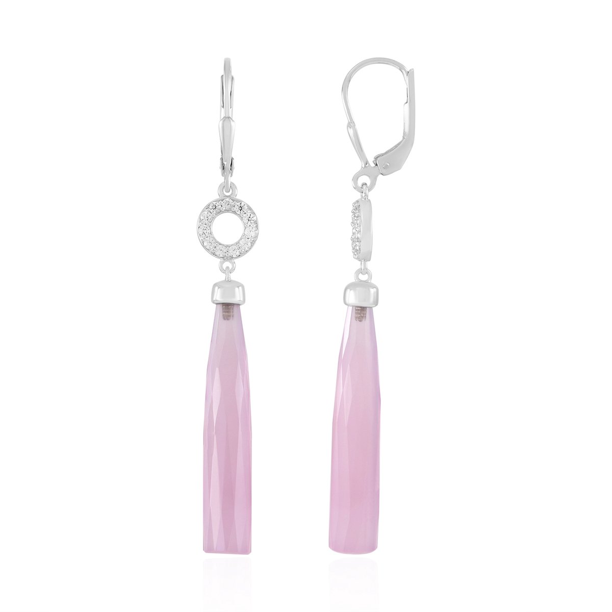 Cavill - Oorbellen 925 Sterling Zilver Rhodium - Lavendel Chalcedoon 17,1 ct Fancy Geslepen - 22 Zirkonen - Elegante Oorhangers 61 mm
